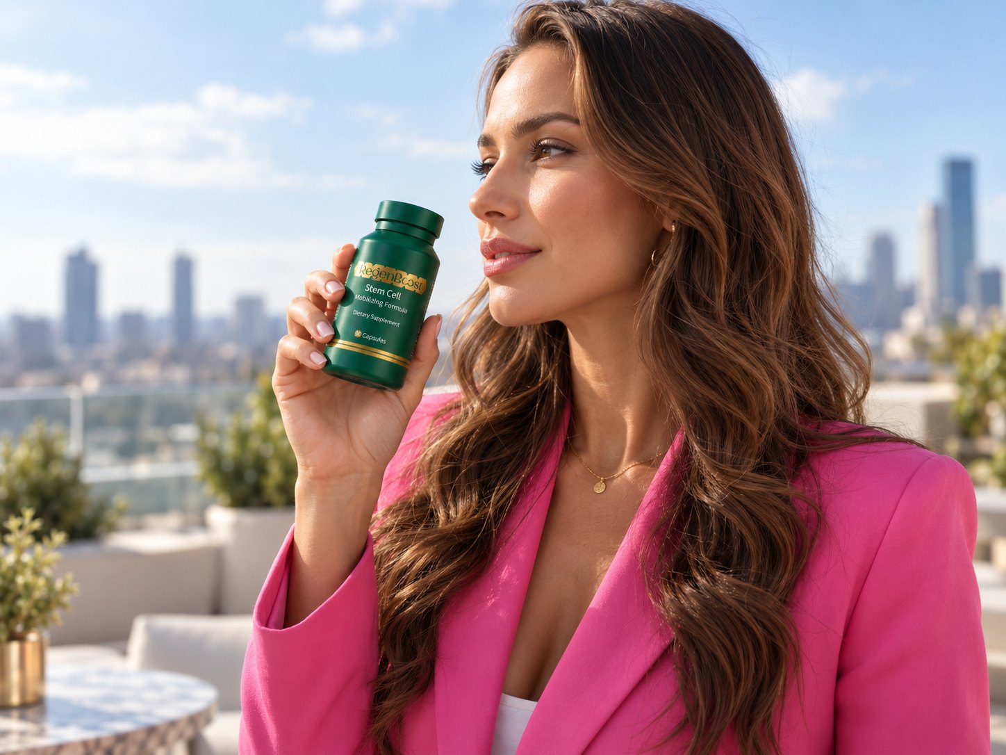 Community lifestyle moment with RegenBoost on a city balcony