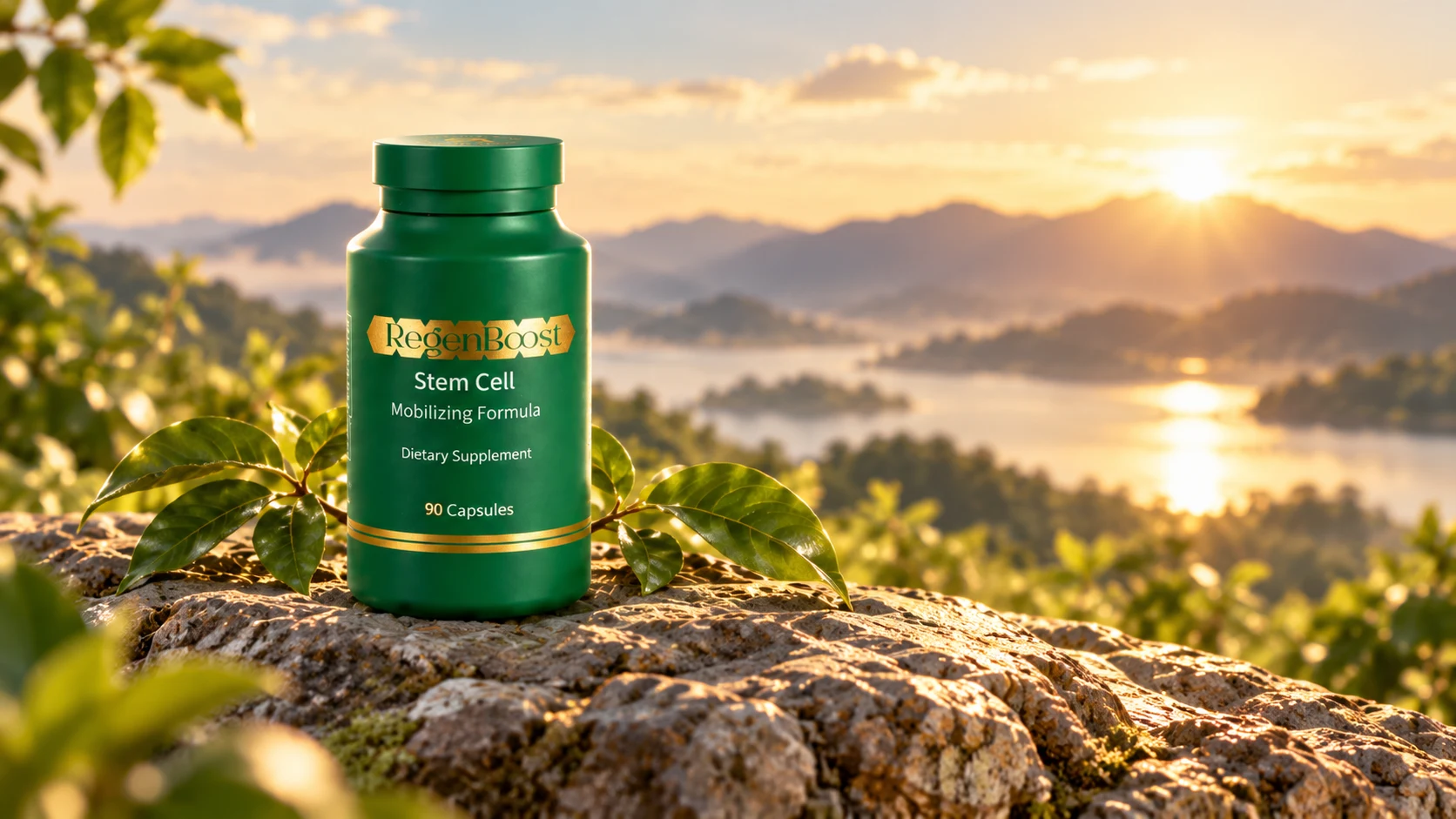 RegenBoost bottle and capsules in a daily wellness setting