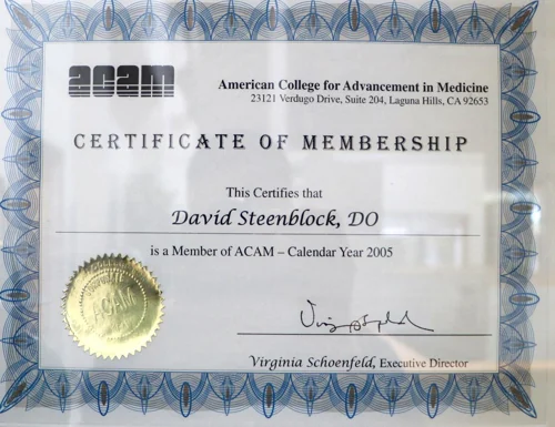 Certificado de afiliación a ACAM — 2005
